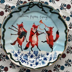EUC Anthropologie Inslee Fariss Twelve Days of Christmas Fox Dessert Plate